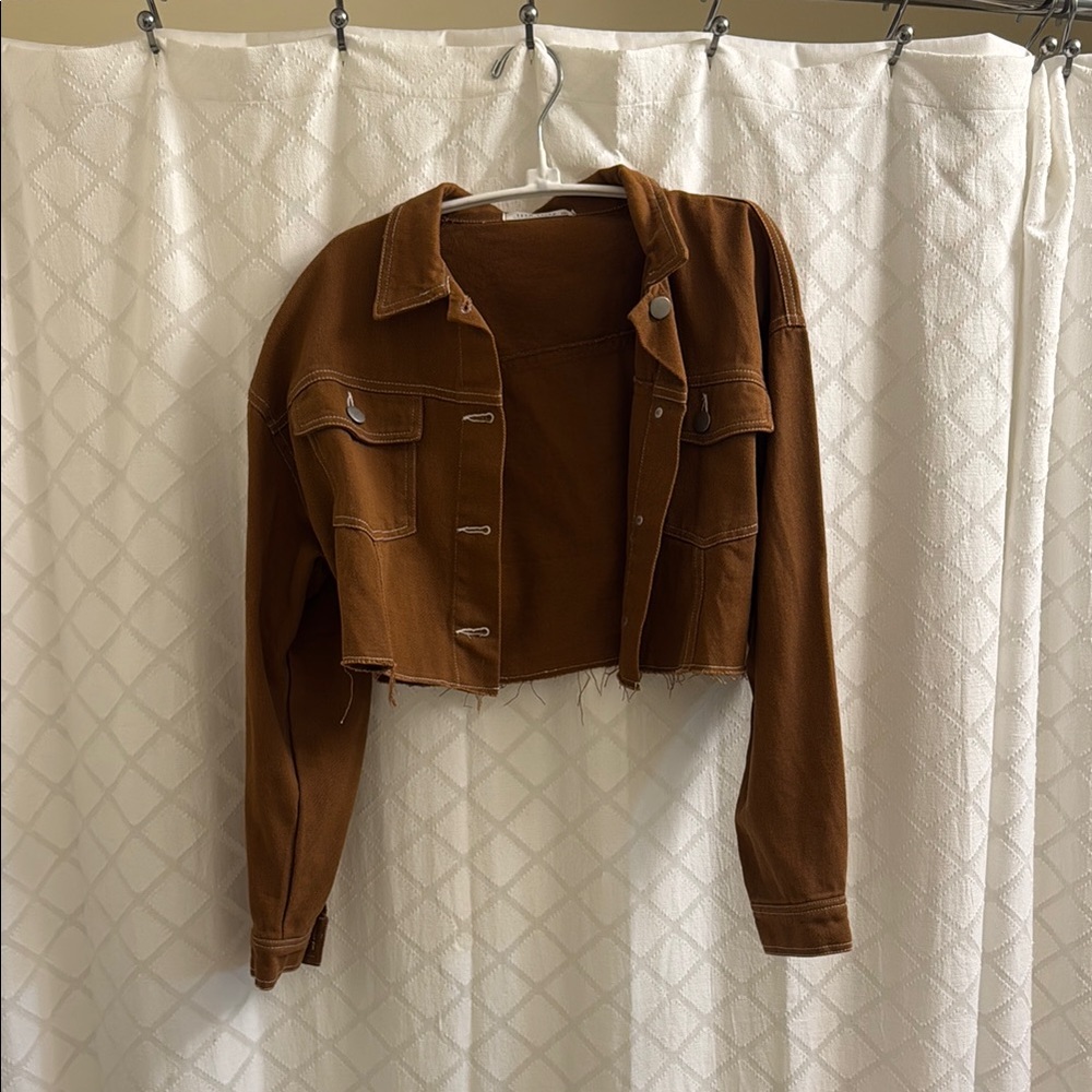 12th Tribe Brown Cropped Jean Jacket Retro Style
